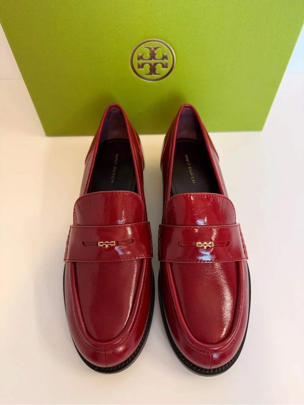 Tory Burch Chelsea Penny Loafer Crimson Red Leather Slip-On Flats $325